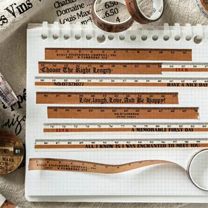 Retro vintage ruler style washi tape with numeric scales and quotes for journaling
