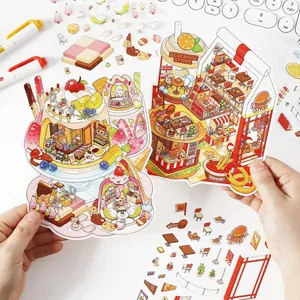 Miniatuur 2.5D PET stickers set met cartoon thema's van drankwinkels en burgerrestaurants