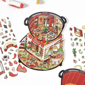 3D hotpot restaurant sticker set voor miniatuur scrapbook scenes en diy stille boeken sets