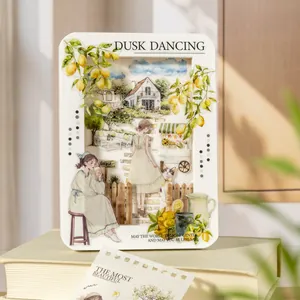 3D layered decorative art frame with whimsical girl and garden illustration scenery