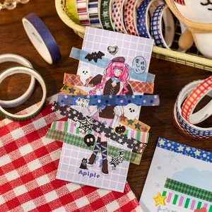 Vintage Washi Tape Set mit Sternmustern und Anime Charakteren für DIY Journaling Dekoration