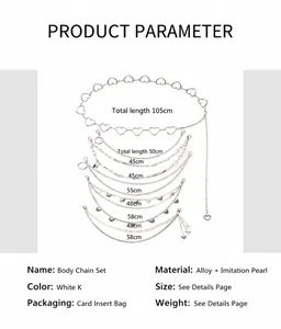 Detailed view of 6-piece multilayer punk waist chains with heart and butterfly charms