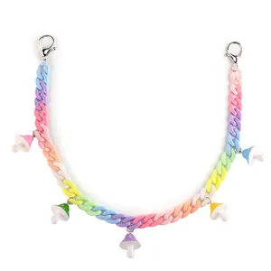 Colorful acrylic chain with rainbow bear mushroom pendants and silver lobster clasps