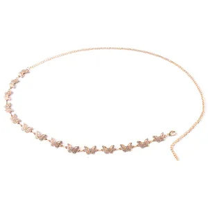 Cinturón de cadena de metal dorado estilo punk con colgantes de mariposa brillantes