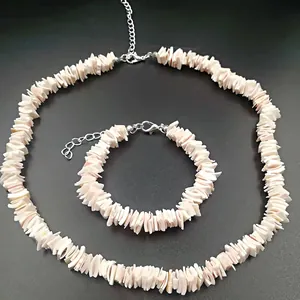 Boheemse Natuurlijke Schelp Ketting Armband Set Voor Vrouwen Roze Wit Verstelbare Hawaiiaanse Strand Stijl Handgemaakte Sieraden