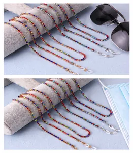 Macro shot of colorful rhinestone eyeglass chains with metal lobster clasps and silicone loops