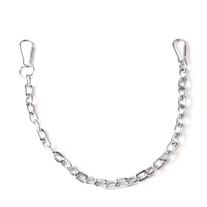 Punk style silver hip-hop metal pant chain with sturdy snap hooks for men and women