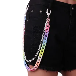 Y2K style colorful double-layered resin pants chain with gradient acrylic links