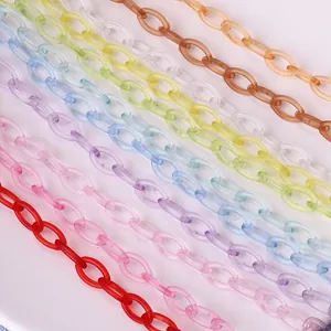 Macro shot of colorful transparent acrylic chain links for eyewear and masks