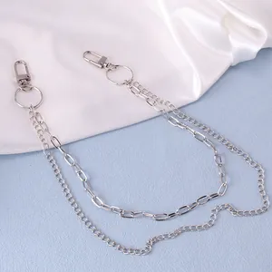 Zweilagige silberne Hip-Hop Hosenkette mit Karabinerverschlüssen für Jeans und Taschen