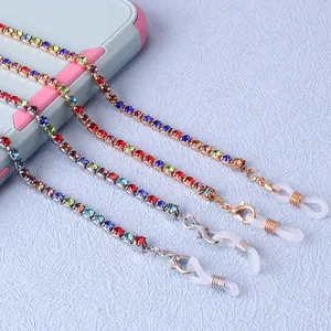 Catene per occhiali con strass colorati in oro rosa e argento con passanti in silicone
