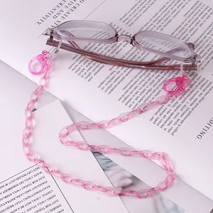 Pink acrylic crystal eyeglass chain with lobster clasps and silicone loops for glasses