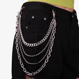 Cadena de Cintura de Metal Multicapa Hip Hop Punk Cadena de Pantalón Aleación de Plata Cuerpo Joyería Tendencia Streetwear Para Mujeres Hombres