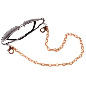 Amber acrylic eyeglass chain with large oval links and silicone loops for eyewear