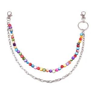 Catena da vita a doppio strato con perline di conchiglia colorate e maglie in argento