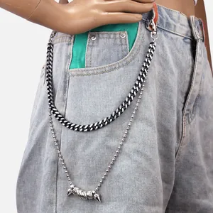 Punk Layered Trouser Chain Aluminum Alloy Hip Hop Streetwear Jeans Waist Chain With Spike Ball Pendants For Men Women