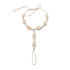Bracelet de cheville bohème fait main en coquillages et perles avec cordon tressé