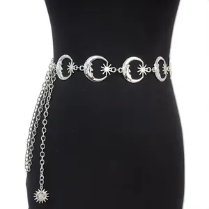 Chaîne de Taille en Alliage Métallique Céleste Vintage Pendentif Soleil Lune Étoile Punk Hip Hop Chaîne de Corps Bijoux Femme Ceinture Fête