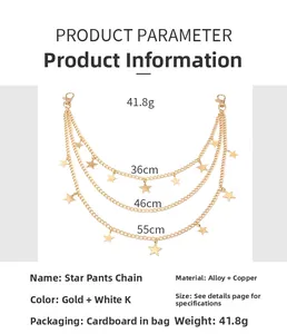 Detail of triple-layer star waist chain featuring gold finish and lobster clasps