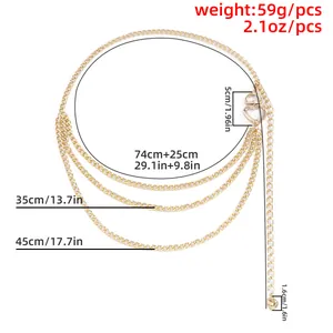 Gold multi-layer heart charm body chain with adjustable length for women's waist