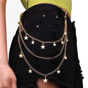 Punk Multi Layer Star Waist Chain Metal Pants Chain For Women Men Gothic Hip Hop Body Chain Jewelry Clothing Accessories