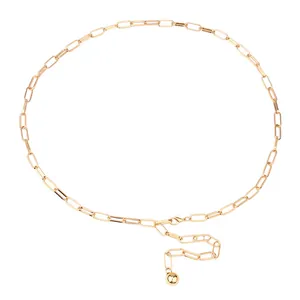 Ceinture chaîne à maillons dorés à la mode avec mailles rectangulaires et pendentif boule