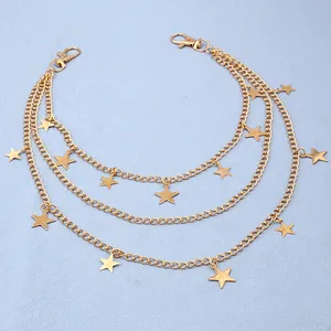 Punk style multi-layer gold waist chain with star pendants and lobster clasps for women