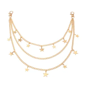 Three-layer punk gold star waist chain with metallic tassels and lobster clasps for women