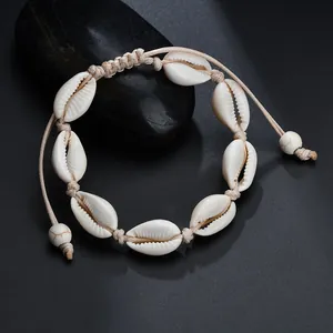 Bracelet Tressé en Coquillage Cauri Bohème Fait à la Main Réglable pour Femmes Filles Style Naturel Bijoux de Plage Cadeau d'Été