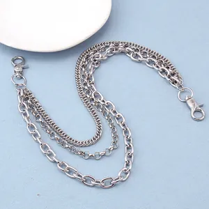Triple layer silver metal trousers chain with punk style links and lobster clasps