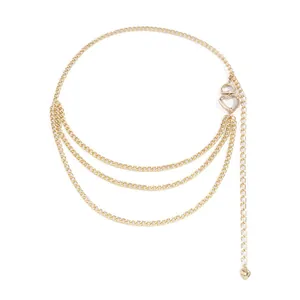 Sexy Multi Layer Metal Waist Chain For Women Heart Hollow Buckle Gold Silver Body Chain Belt Fashion Jewelry Accessories