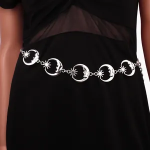 Böhmische Sonne Mond Stern Metall Bauchkette Punk Stil Geprägtes Gesicht Körperkette Schmuck Für Damen Gold Silber Ton