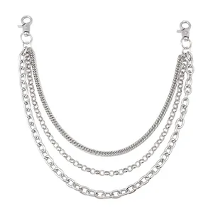 Three-layer silver punk hip hop pants chain with snake and oval links for jeans