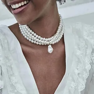 Vintage Meerlaagse Kunstparel Halsketting Barok Onregelmatige Parel Hanger Sleutelbeen Ketting Mode Sieraden Voor Vrouwen