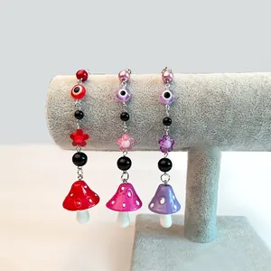 Boucles d'oreilles œil porte-bonheur et champignon avec perles à fleurs bohèmes