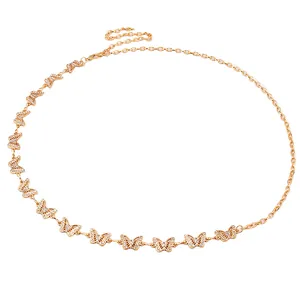 Golden butterfly waist chain with sparkling rhinestones and adjustable link extender
