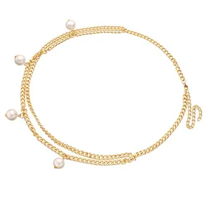 Golden multi-layer body chain waist belt with faux pearls for dresses and outfits