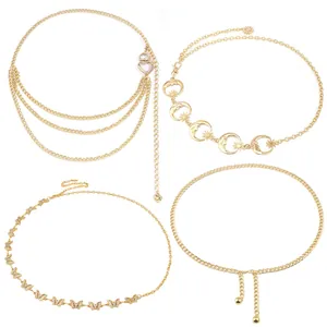 Women Fashion Metal Alloy Waist Chain Multi-layer Heart Moon Star Butterfly Pendant Body Chain Adjustable Jewelry Accessories