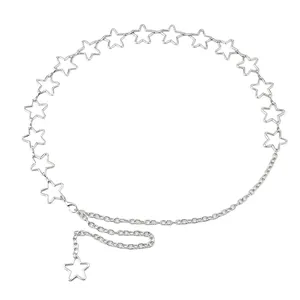 Elegant silver star link waist chain with adjustable lobster clasp and star pendant decor