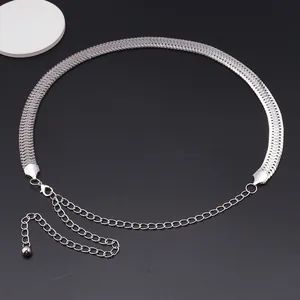 Elegant silver snake chain waist belt for women with adjustable hook and bead detail