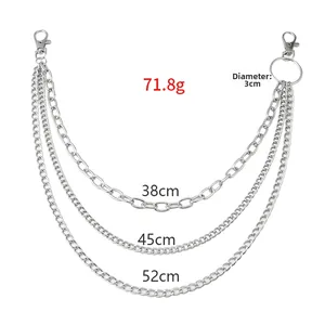 Detail of triple-layer punk waist chain with 38-45-52cm links and 3cm silver ring