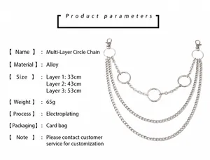 Detaillierte mehrlagige silberne Hosenkette mit Ringen in den Längen 33cm, 43cm und 53cm