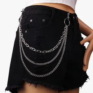Multi Layered Metal Waist Chain Punk Hip Hop Silver Alloy Pant Chain For Women Men Jeans Belt Jewelry Gothic Style Accessory
