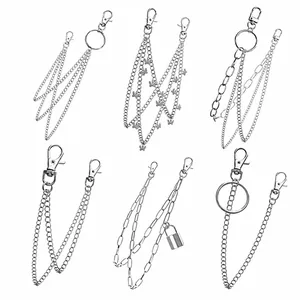 Size guide for punk metal wallet chains showing weight and length specifications