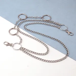 Zweilagige silberne Hip-Hop-Taillenkette mit fünf großen Metallringen und Karabinerverschlüssen