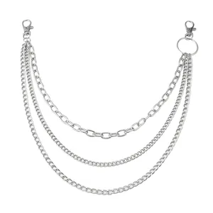 Three-layer silver metal hip hop waist chain with lobster clasps and a large O-ring