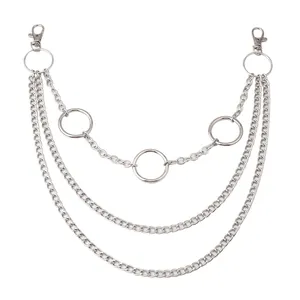Dreilagige silberne Metall-Hüftkette mit Punk-Ringen und Karabinerverschlüssen