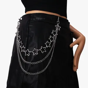 Punk Multilayer Metal Star Pant Chain Hip Hop Silver Alloy Waist Chain For Women Men Streetwear Triple Layer Belt Jewelry