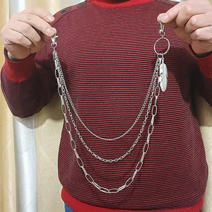 Punk Rock Multi-layer Alloy Pants Chain With Feather Heart Wing Key Pendant For Men Women Gothic Silver Waist Chain Jewelry