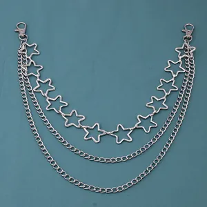 Three-layer silver metal waist chain featuring hollow star charms and lobster clasps